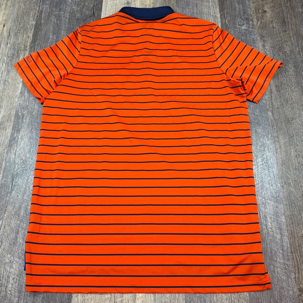 RLX Ralph Lauren Mens L Performance Polo Shirt Orange Navy Striped Erin Hills WI - Picture 7 of 9